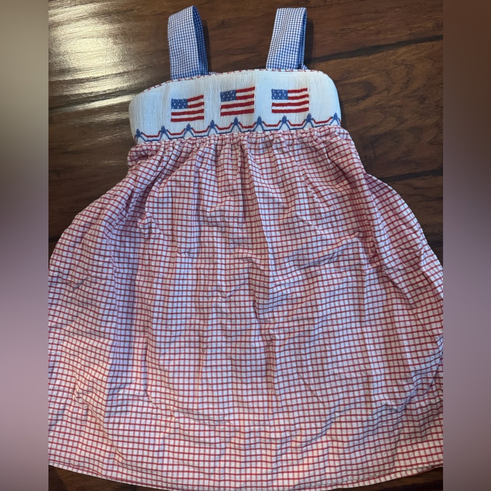 Classic whimsy flag smocked dress